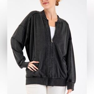 A194. Mineral Wash Black Sweater Jacket